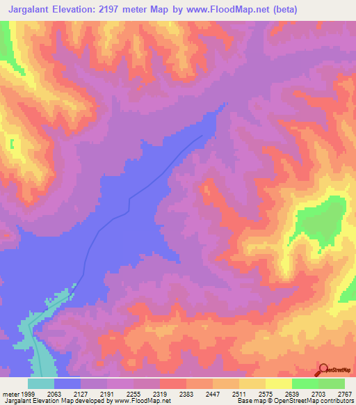 Jargalant,Mongolia Elevation Map