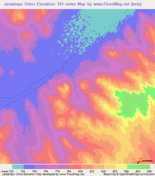 Jaraahayn Ortoo,Mongolia Elevation Map