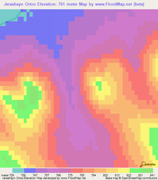 Jaraahayn Ortoo,Mongolia Elevation Map