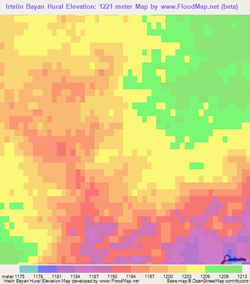Irteiin Bayan Hural,Mongolia Elevation Map