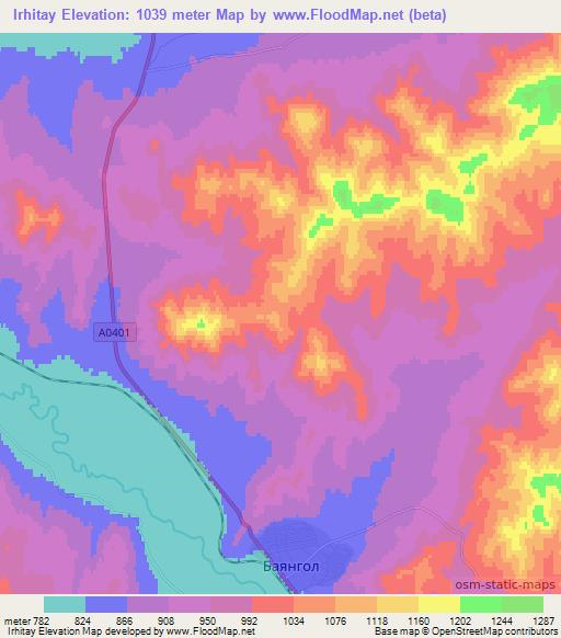Irhitay,Mongolia Elevation Map