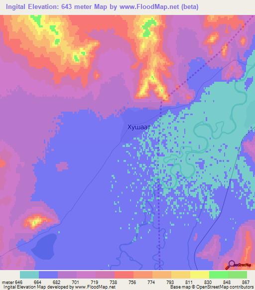 Ingital,Mongolia Elevation Map