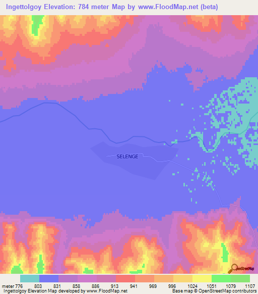 Ingettolgoy,Mongolia Elevation Map