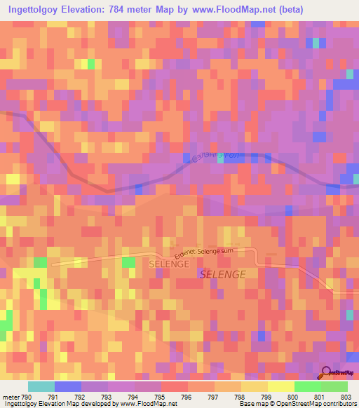 Ingettolgoy,Mongolia Elevation Map