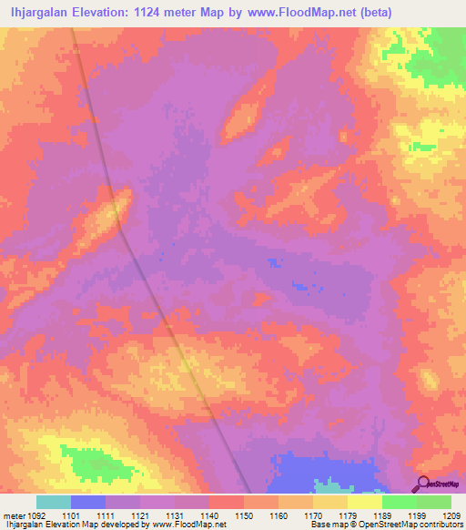 Ihjargalan,Mongolia Elevation Map