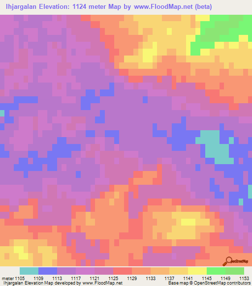 Ihjargalan,Mongolia Elevation Map