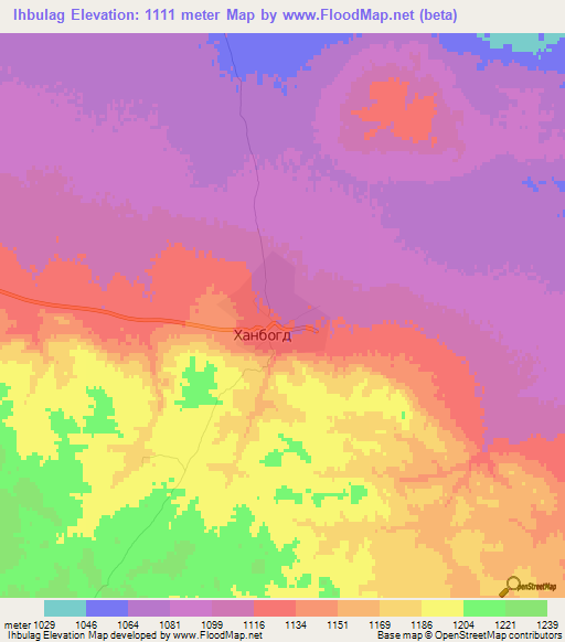 Ihbulag,Mongolia Elevation Map