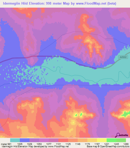 Idermegiin Hiid,Mongolia Elevation Map
