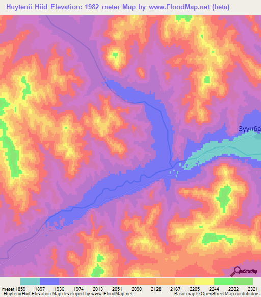 Huytenii Hiid,Mongolia Elevation Map