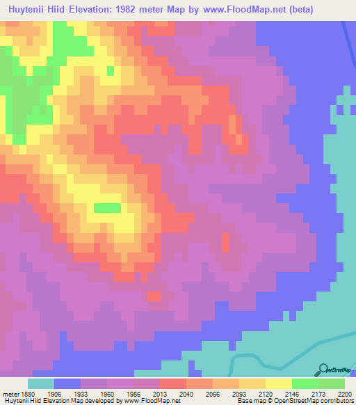 Huytenii Hiid,Mongolia Elevation Map