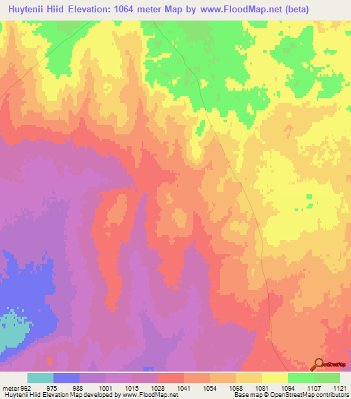 Huytenii Hiid,Mongolia Elevation Map