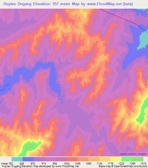Huyten Dugang,Mongolia Elevation Map