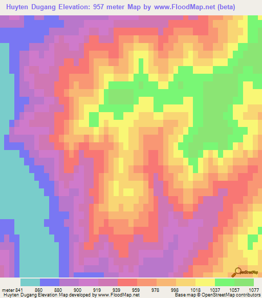 Huyten Dugang,Mongolia Elevation Map