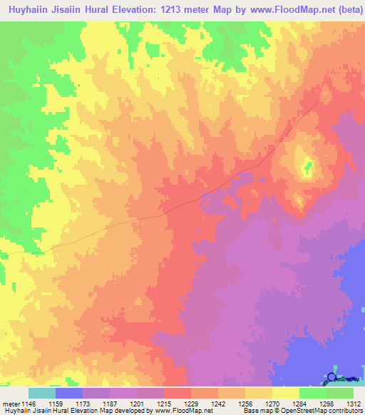 Huyhaiin Jisaiin Hural,Mongolia Elevation Map