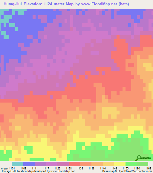 Hutag-Uul,Mongolia Elevation Map