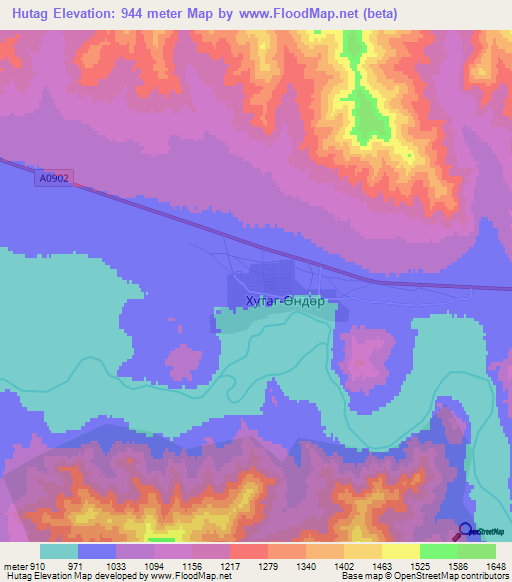 Hutag,Mongolia Elevation Map