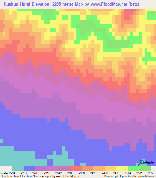 Hushuu Hural,Mongolia Elevation Map