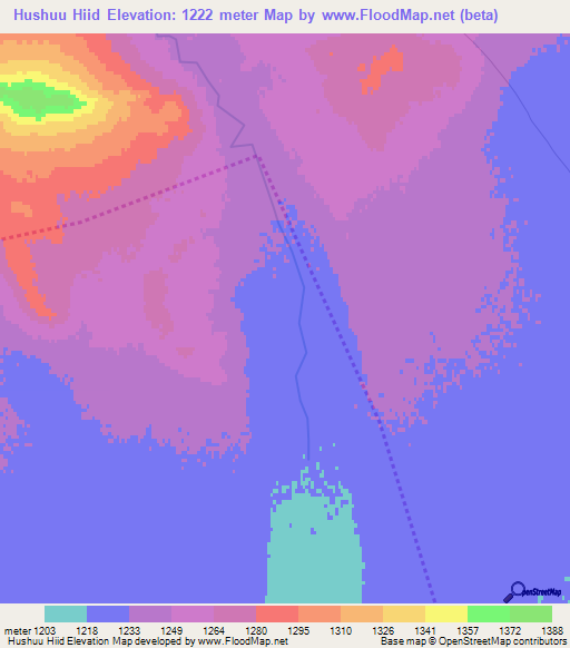 Hushuu Hiid,Mongolia Elevation Map
