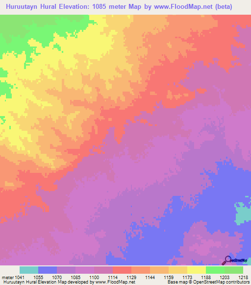 Huruutayn Hural,Mongolia Elevation Map