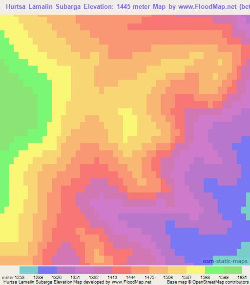 Hurtsa Lamaiin Subarga,Mongolia Elevation Map