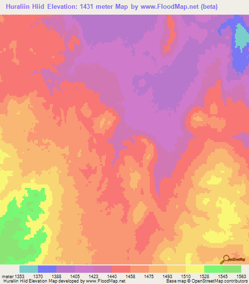 Huraliin Hiid,Mongolia Elevation Map