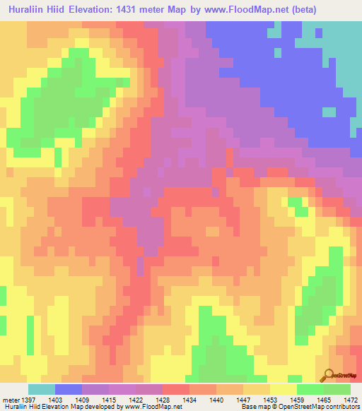 Huraliin Hiid,Mongolia Elevation Map