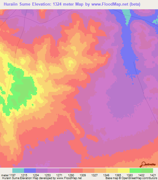 Huraiin Sume,Mongolia Elevation Map