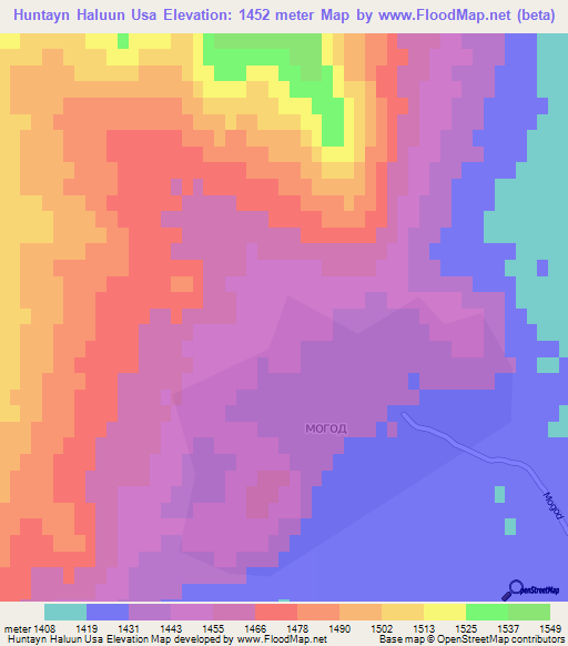 Huntayn Haluun Usa,Mongolia Elevation Map