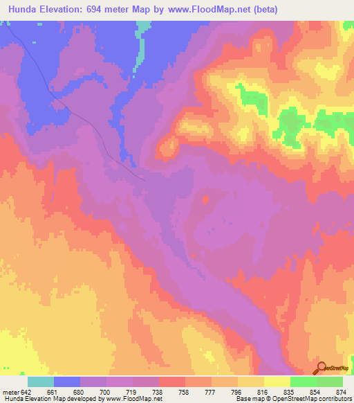 Hunda,Mongolia Elevation Map