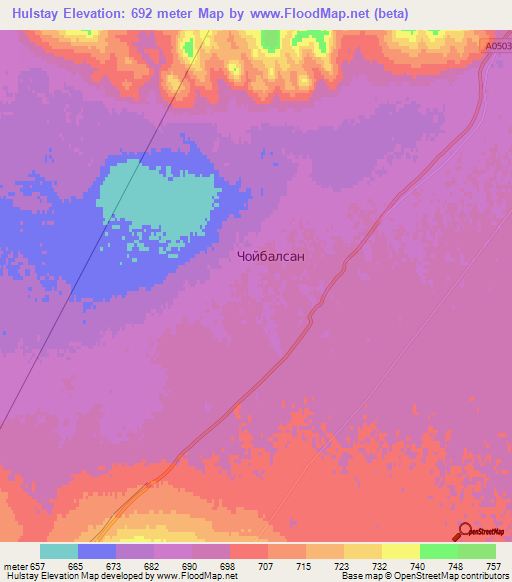 Hulstay,Mongolia Elevation Map