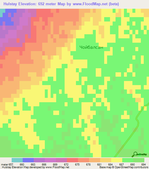 Hulstay,Mongolia Elevation Map