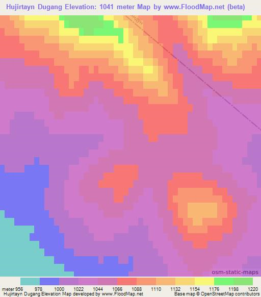 Hujirtayn Dugang,Mongolia Elevation Map