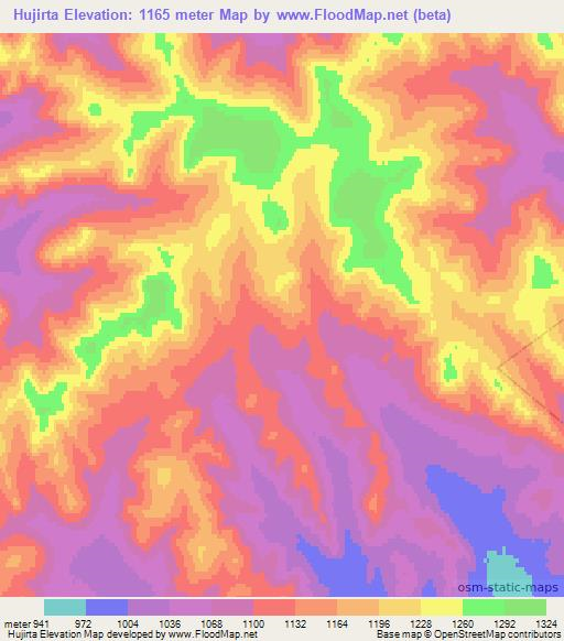 Hujirta,Mongolia Elevation Map