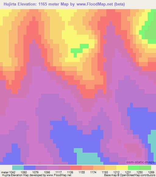 Hujirta,Mongolia Elevation Map