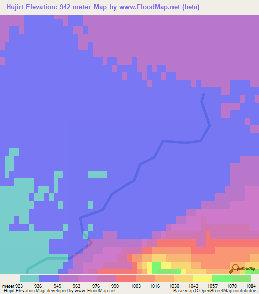 Hujirt,Mongolia Elevation Map