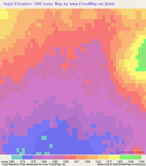 Hujirt,Mongolia Elevation Map