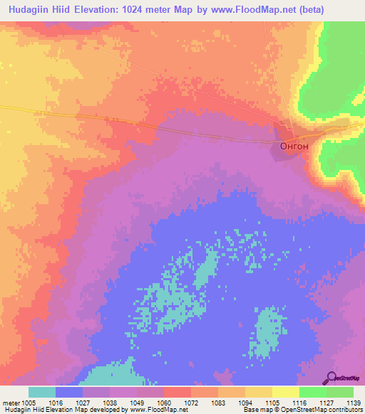 Hudagiin Hiid,Mongolia Elevation Map