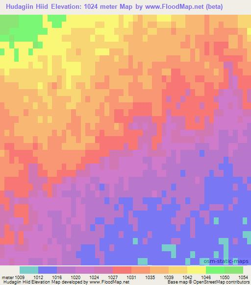 Hudagiin Hiid,Mongolia Elevation Map