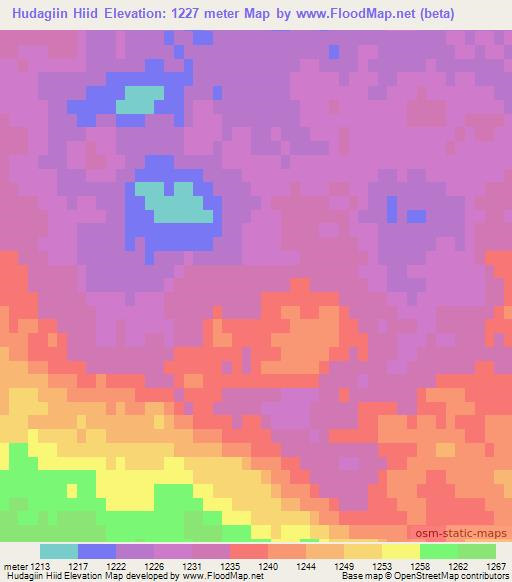 Hudagiin Hiid,Mongolia Elevation Map