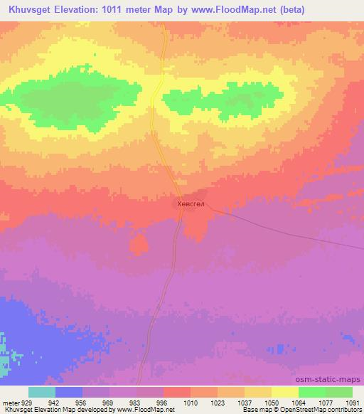 Khuvsget,Mongolia Elevation Map
