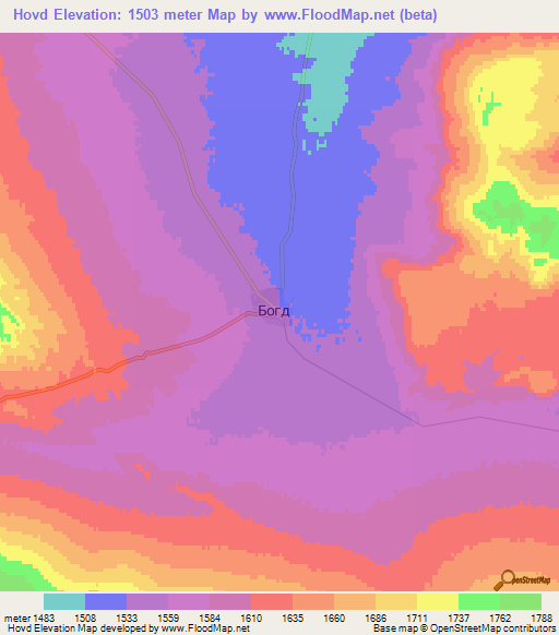 Hovd,Mongolia Elevation Map