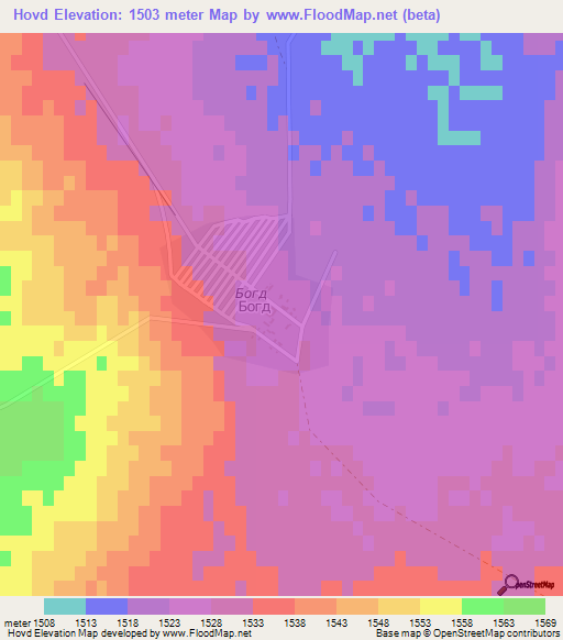 Hovd,Mongolia Elevation Map