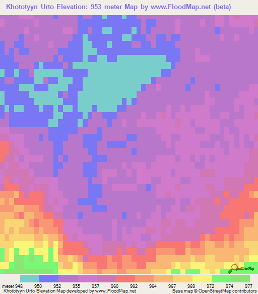 Khototyyn Urto,Mongolia Elevation Map