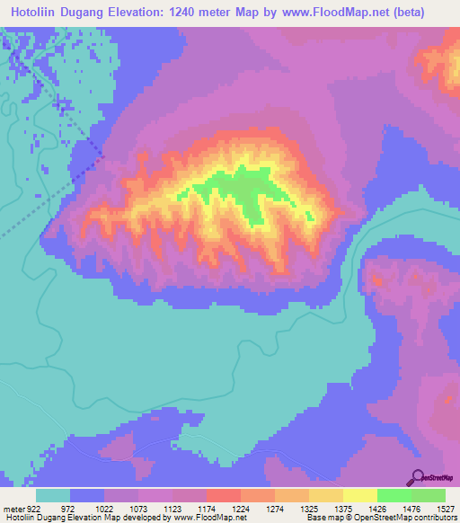 Hotoliin Dugang,Mongolia Elevation Map