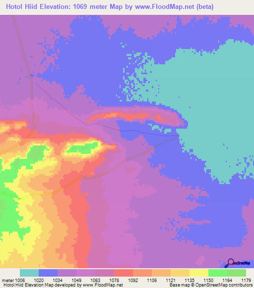 Hotol Hiid,Mongolia Elevation Map