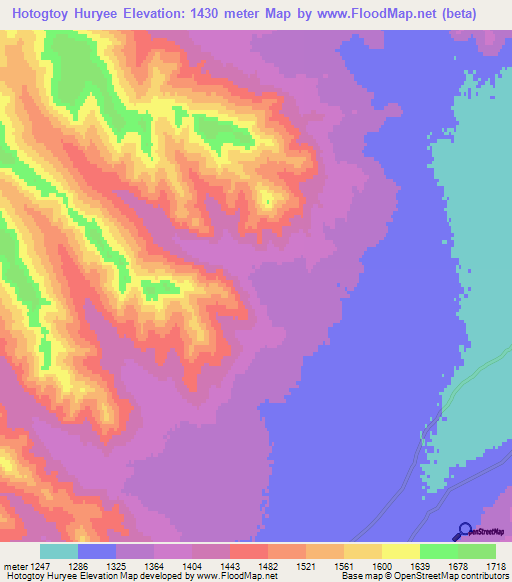 Hotogtoy Huryee,Mongolia Elevation Map