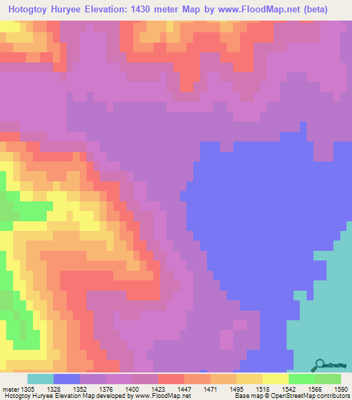 Hotogtoy Huryee,Mongolia Elevation Map
