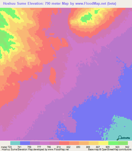 Hoshuu Sume,Mongolia Elevation Map