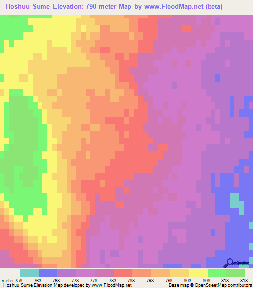 Hoshuu Sume,Mongolia Elevation Map