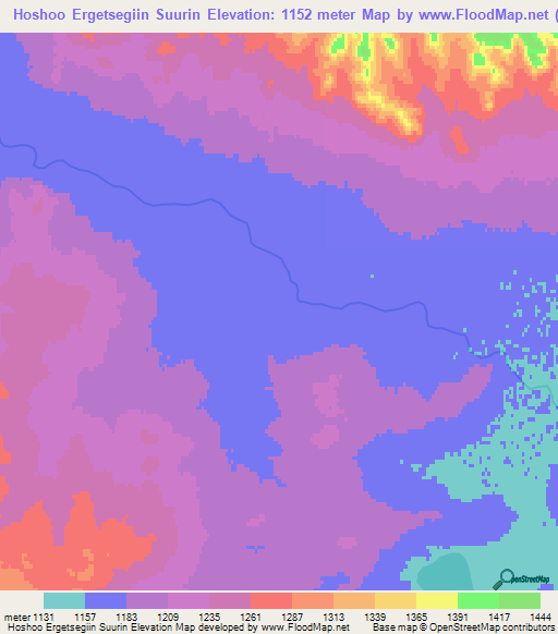 Hoshoo Ergetsegiin Suurin,Mongolia Elevation Map